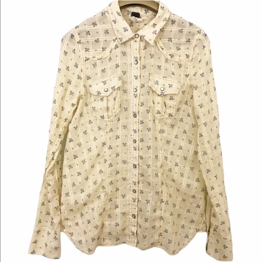 We The Free Shirt Printed Lace Up Back Button Top Long Sleeve